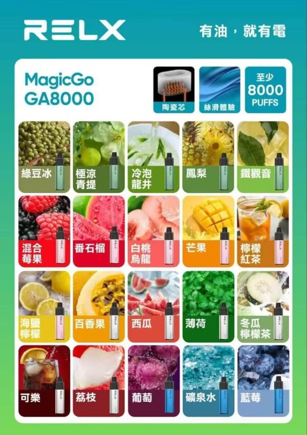 RELX拋棄式-悅刻GA8000口一次性電子煙-台灣正品
